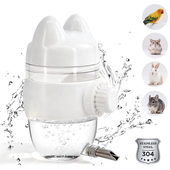AzulHome 10.8oz Stainless Steel No-Leak Chew-Proof Small Pet Water Bottle for Chinchilla Rabbit Hamster Parrot Cage, White