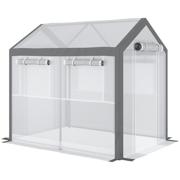 CoSoTower 8' X 6' X 7.5' Walk-In Greenhouse, Outdoor Gardening with 6 Roll-Up Windows, 2 Zippered Doors & Weather Cover, White