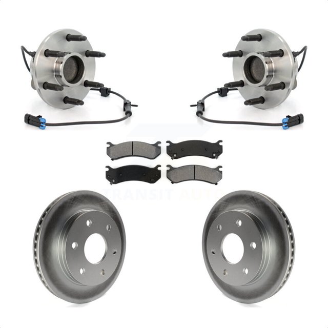 Transit Auto Front Hub Bearing Assembly Coated Disc Brake Rotors and Semi-Metallic Pads Kit for Car 2003-2005 Chevrolet Astro GMC Safari RWD KBB-104271