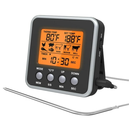 

Megawheels Meat Thermometer for Oven | Instant Read Digital Thermometer with Backlight Long Probe Kitchen Timer | Battery Operated Magnetic Food Thermometer for BBQ Grill Smoking Cooking
