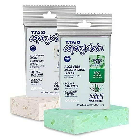 T.Taio 2-in-1 Soap Sponge – Aloe Vera & Mother of Pearl – 2 Pack – 4.2 oz Each