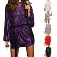 thumbnail image 3 of Gupgi Robe à Paillettes pour Femmes à Manches Longues, Col Ras du Cou, Mini-Robe Scintillante et Brillante, Robe Élégante pour Cocktail et Fête, 3 of 4
