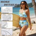 thumbnail image 5 of Garronmavis Women's High Waisted 2 Piece Bikini Set Tropical Palm Trees Twist Front Crisscross Tie Back Bathing Suits Tummy Control Thong Swimwear for Beach Vacation, 5 of 6