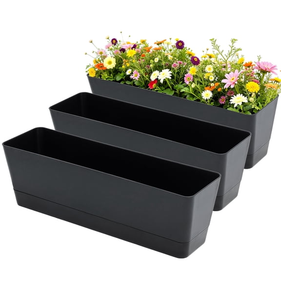 Bamworld Set of 3 Window Planter Boxes, 16 x 3.8 Inch Rectangular Herb Pots with Drainage Saucers, Indoor Herb Garden Containers for Balcony, Windowsill, Kitchen & Office