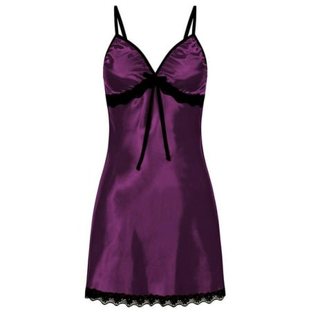 

Pudcoco Lingerie Women Silk Lace Dresses Babydoll Nightdress Nightgown Sleepwear