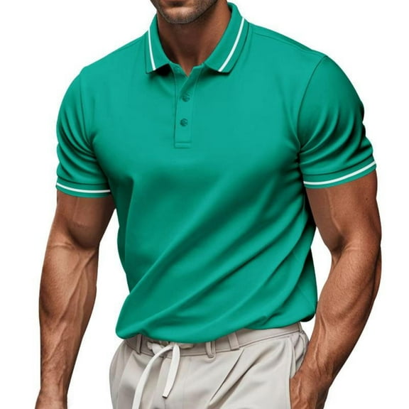 Kukoosong Men's Solid Color Short Sleeve Polo Shirt with Button Collar for Casual Office Wear Men Golf T Shirt Casual Workout Tops