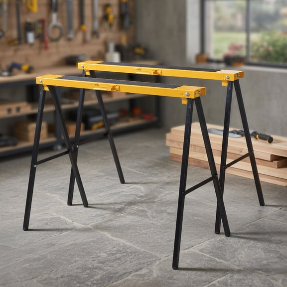 Spaco 2 Pack Heavy Duty Sawhorse with Steel Folding Legs, Standing Storage Shelf Units for Laundry Bathroom Kitchen Pantry Closet