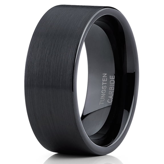 7mm Black Tungsten Ring Tungsten Wedding Band Black Tungsten Engagement Ring Men & Women Anniversary Ring