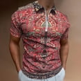 thumbnail image 2 of Antique Persian Red Rug Men Zipper T-shirt Summer Casual Short Sleeve T-shirt Top, 2 of 7