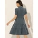 thumbnail image 4 of Vestido camisero de cambray para mujer, manga corta, con botones, cintura con lazo, cuello en V occidental, vestidos de mezclilla Gris Oscuro S, 4 of 5