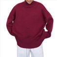 thumbnail image 3 of Suéter de Mujer, Jersey de Punto Grueso de Larga con Dobladillo Alto y Bajo, Jersey Básico de Moda para Otoño e Invierno Vino Tinto M, 3 of 9