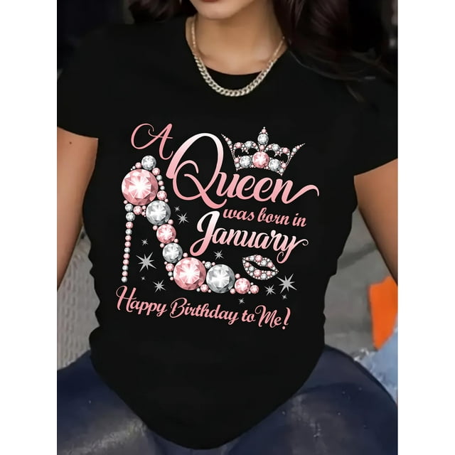 T-Shirt Graphique d'Anniversaire de la Reine de Janvier, 100 % Coton, Col Rond Décontracté, Manches Courtes, Haut en Tissu Tricoté, Longueur Régulière pour Femmes, pour Toutes Saisons, Adultes, Hommes, Femmes, Adolescents, Adolescents