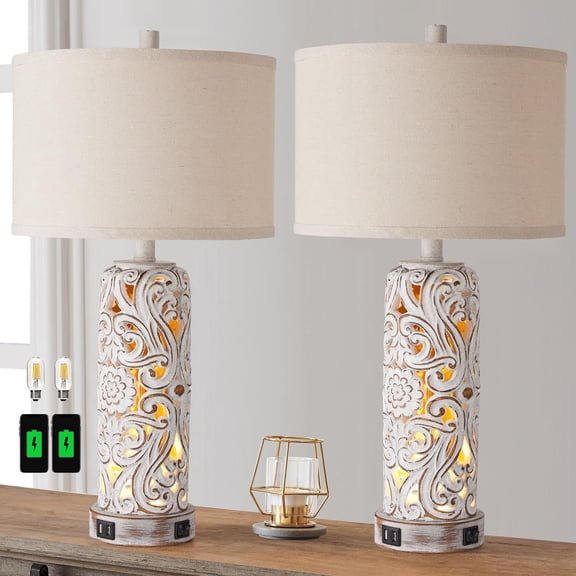 Tacoday 2-Piece Farmhouse Lamp Sets with Cylinder Shade, 2 Count