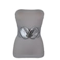 thumbnail image 2 of Women Silver Faux Leather Wide Elastic Band Belt Butterfly S M, 2 of 13