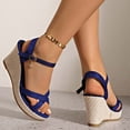 thumbnail image 5 of Blue Women'S Versatile Round Toe Open Toe Wedge Sandals One-Strap Cushioned, 5 of 9