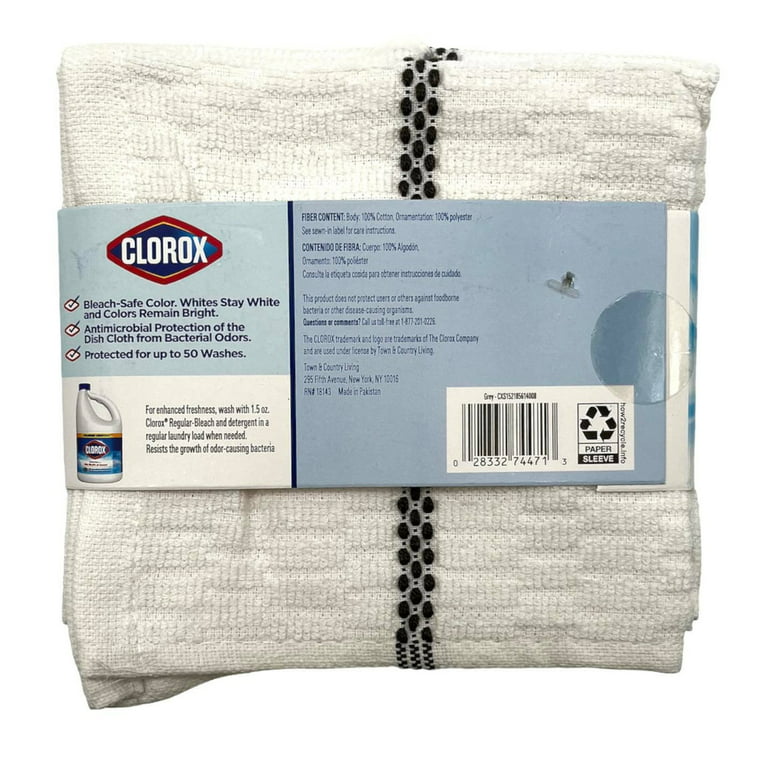 Clorox Dish Cloths - 6 Count (2 Packs of 3 Cloths), White With Grey Stripe  