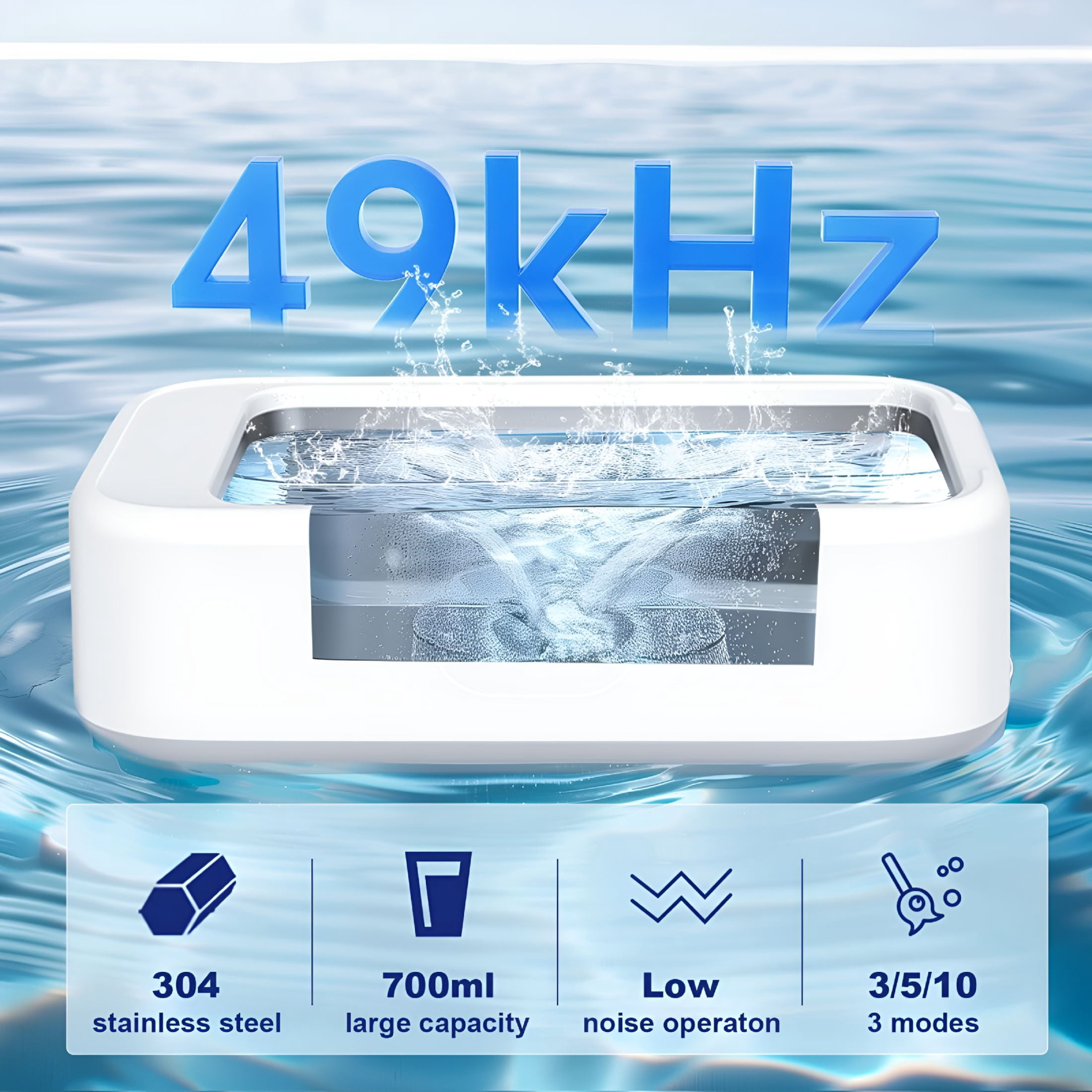 CURYMAY Ultrasonic Jewelry Ring Cleaner, 49KHz, 24Oz(705mL), 48W, Portable Professional Ultrasonic Cleaning Machine for Jewelry, Eyeglass, Watches, Ring, Blade Razor