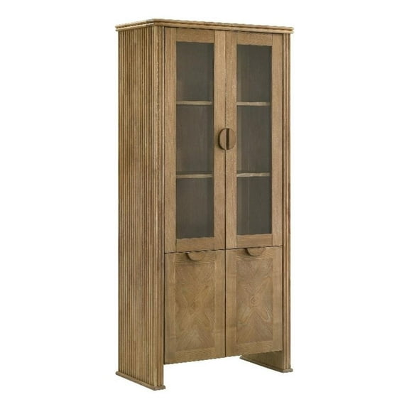 Adina 77-inch Tall Display Cabinet Distressed Light Brown