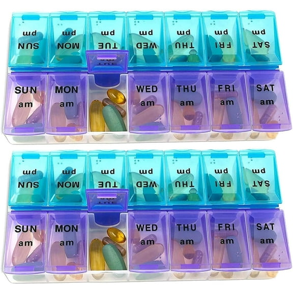 MEDca Twice-a-Day Pill Organizer Weekly, Multicolor, 2 Pack