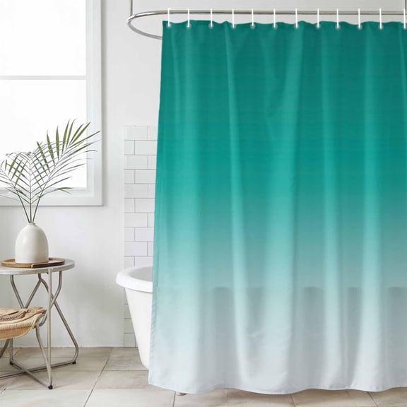 Teal Ombre Waterproof Fabric Shower Curtain,Turquoise White Gradient Modern Abstract Art Waterproof Fabric Shower Curtain for Bathroom Curtains Bathtubs Shower Curtains with 12 Hooks Stall 48x72in