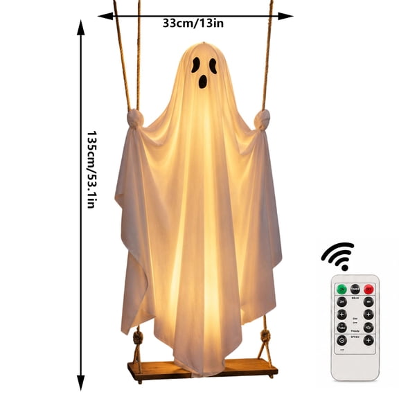 Aurorax Halloween Decorations Outdoor,Hanging Swing Ghost Decor Remote Control 4.4ft Light Up Animated Early Halloween Outdoor Decor for Yard Garden Porch
