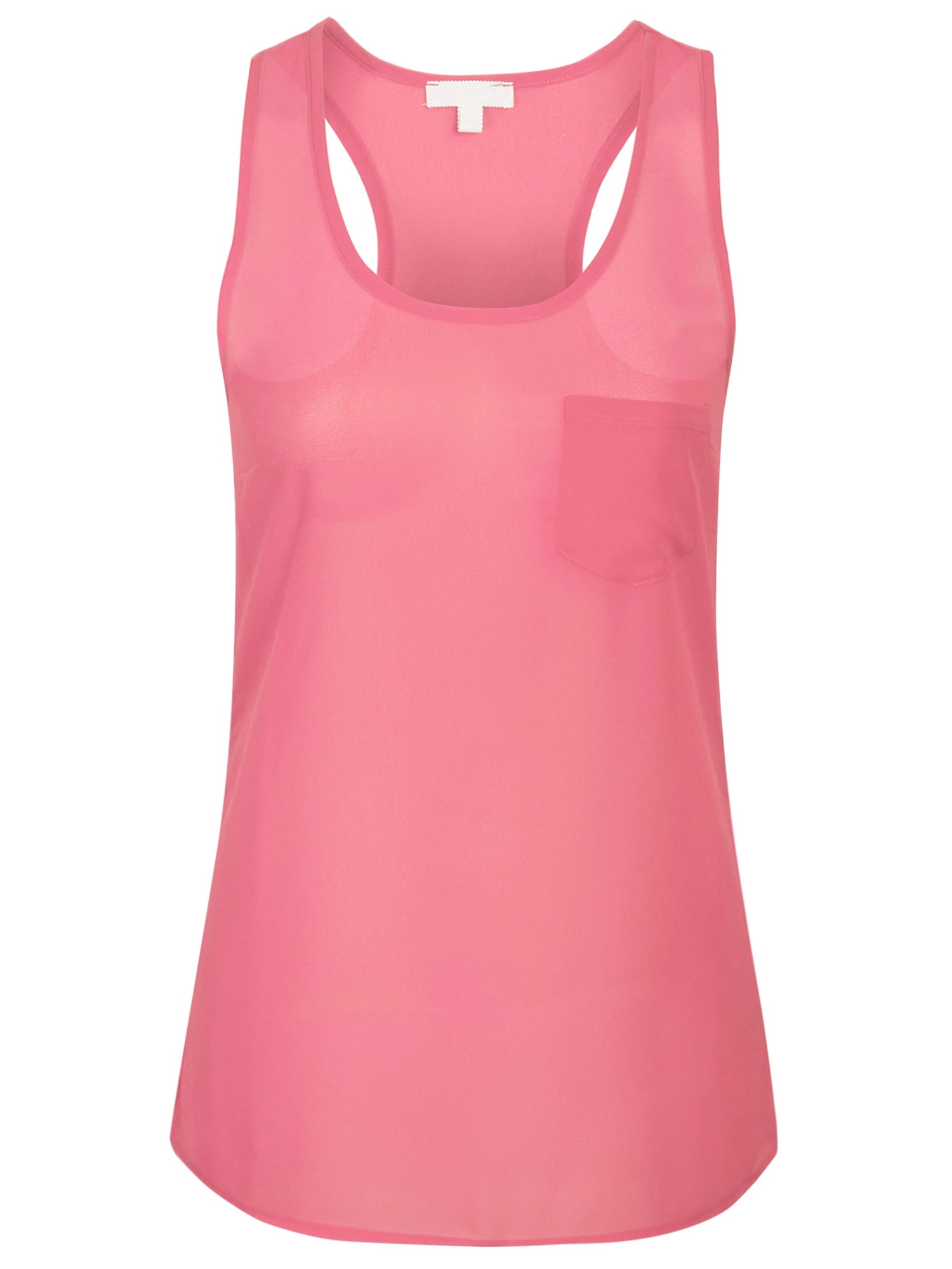 KOGMO Womens Sheer Chiffon Racerback Tank Top Shirts with Front Pocket