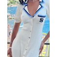 thumbnail image 5 of Vestido elegante de punto con botones y una hilera de botones para mujer, vestido elegante con solapa y cuello en V, falda larga de manga corta, batas de vacaciones de verano para mujer, 5 of 5