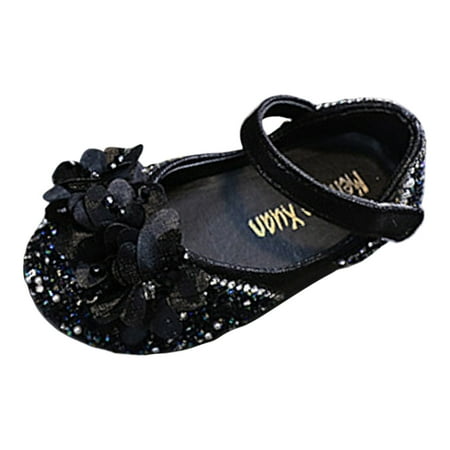 

NIEWTR Girls Sandals Glittler Bow Dress Shoes Princess Low Heels Party Wedding Flower Girls Shoes for Kid Toddler(Black 30)