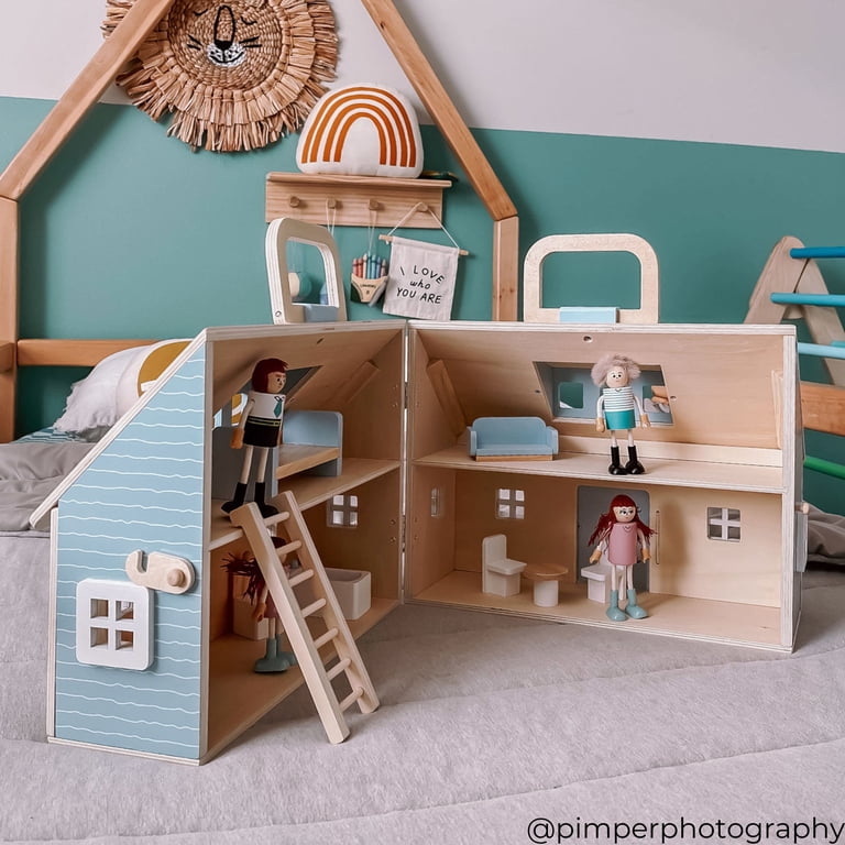 Teamson Kids, Dollhouse, Portable Blue Doll Cottage, 3.5