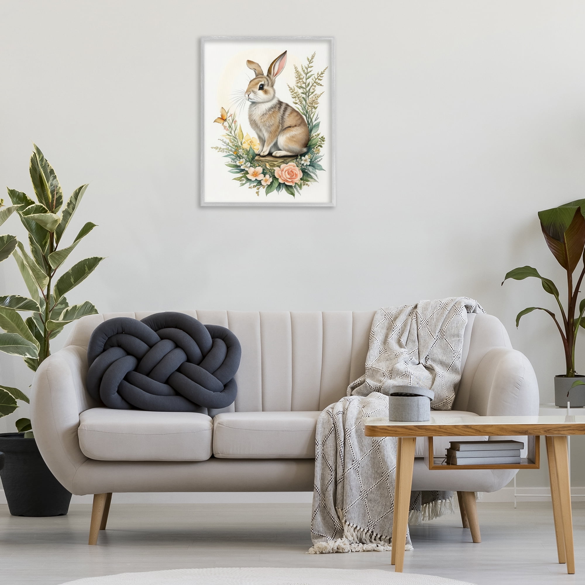 Stupell Industries Rabbit Among Flowers Animals & Insects Painting Gray Framed Art Print Wall Art, 24 x 30