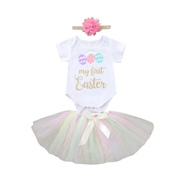 EYIIYE Baby Girls My 1st Easter Outfits Short Sleeve Romper Tutu