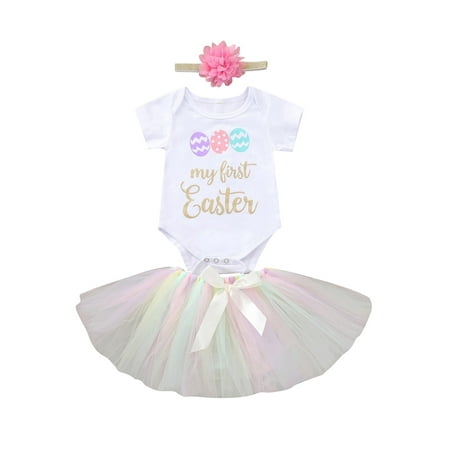 

Kiapeise Baby Girls My 1st Easter Outfits Romper Tutu Skirt Headband
