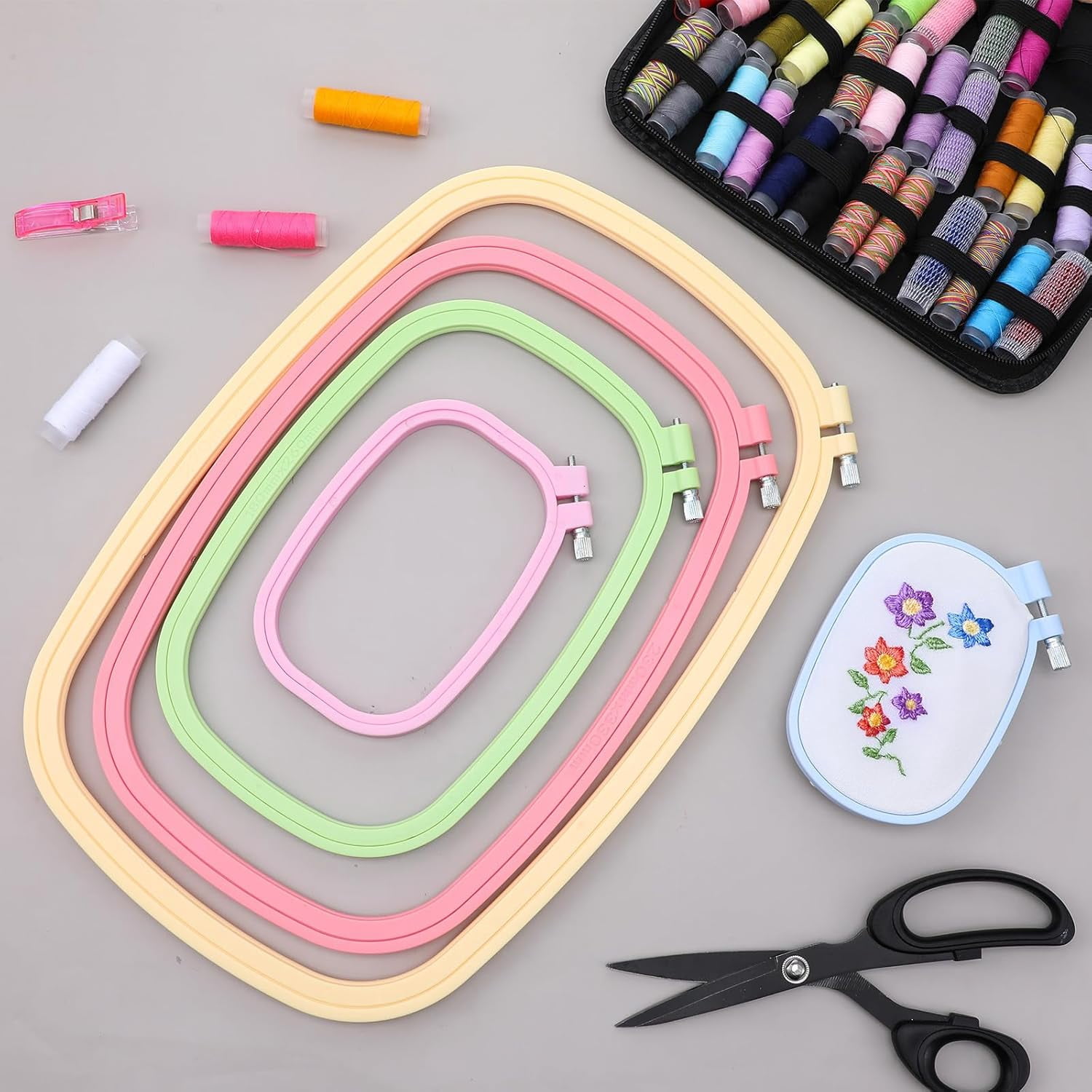 ABPETE Rectangle,Square Embroidery Hoops,Plastic Cross Stitch Hoop Reusable Frames Rings for DIY Sewing Projects(5 Colors,5 Pack )