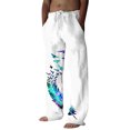 thumbnail image 1 of Zszcpp Summer Pants For Mens 2025 Drawstring Feather Print Length Full Pocket Tree Bird Tie Daily Lounge Trousers Casual Trouser, 1 of 8