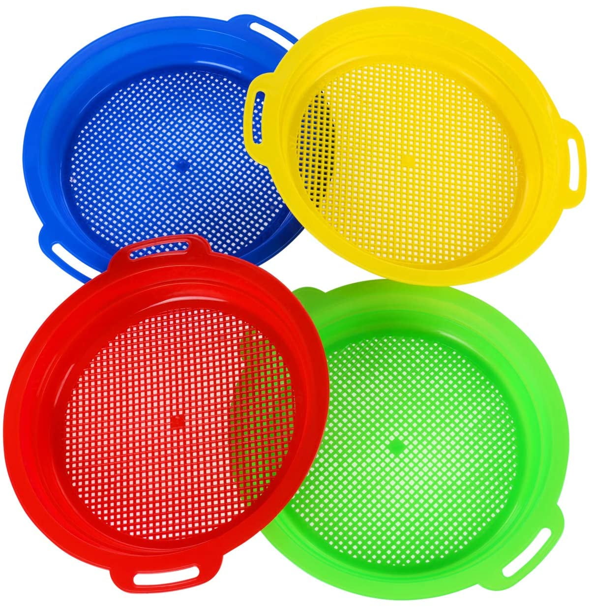 Red , Blue , Yellow Set for Beach Play Large Sand Sieves Meejaa 3pcs Beach Sand Sifter Sieves Sets
