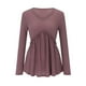 thumbnail image 4 of Blusa de camiseta con cuello en V de patchword de manga larga con volantes sólidos de moda para mujer Fridja hkj4280, 4 of 8