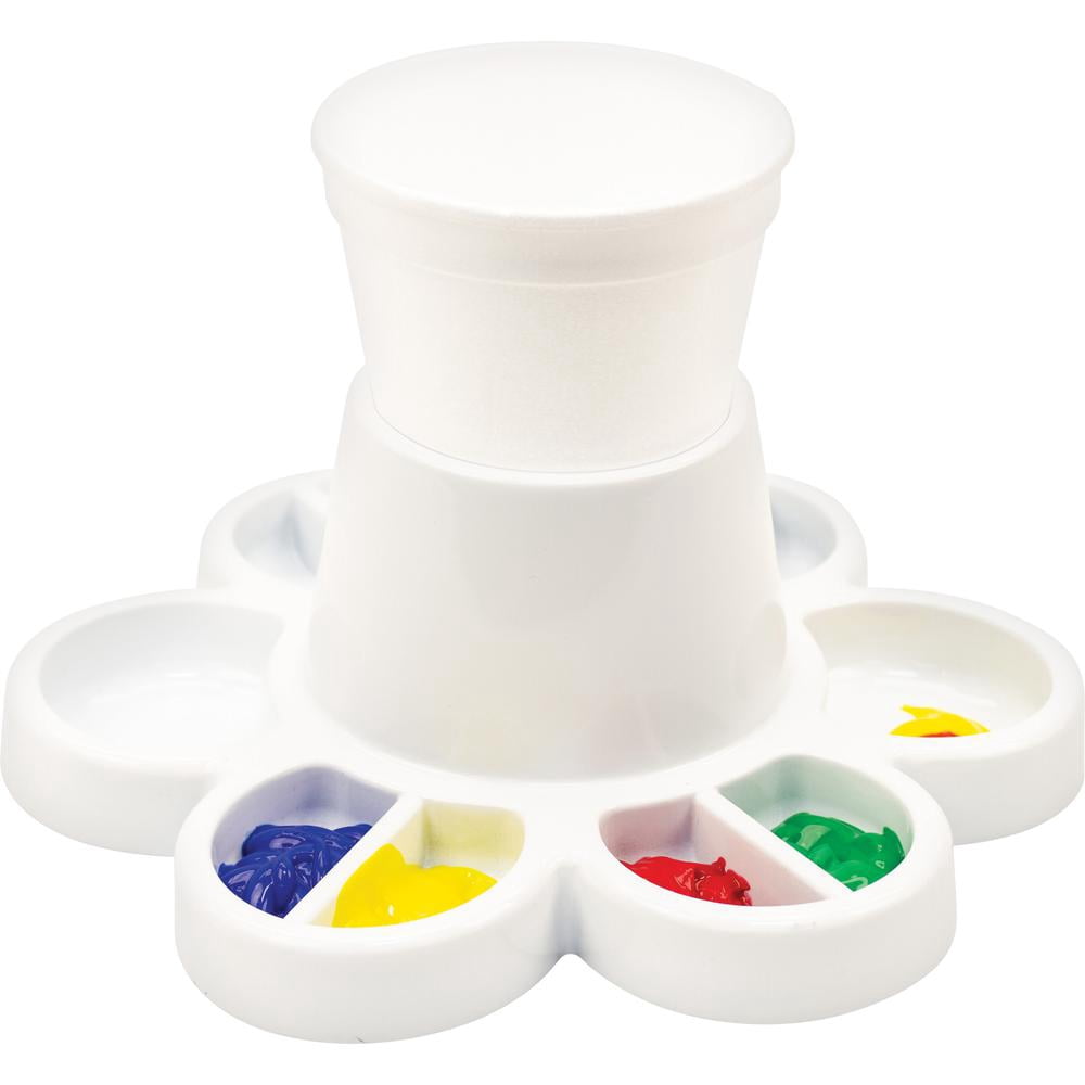 Storex 8-Well Paint Pallette with Built-In Water Cup, White, 6-Pack