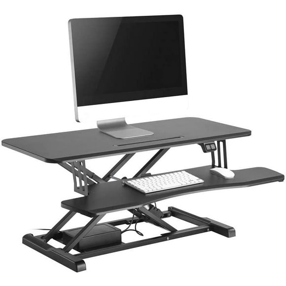 37.4" Electric Standing Desk, Height Adjustable Sit Standing Desk Converter, Ergonomic Computer Desk Riser with Removable Keyboard Tray, Fits Single/Dual Monitor