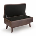 thumbnail image 3 of Simpli Home Owen 36 inch Wide Mid-Century Modern Small Rectangular Storage Ottoman in Distressed Chestnut Brown Vegan Leather, 3 of 9