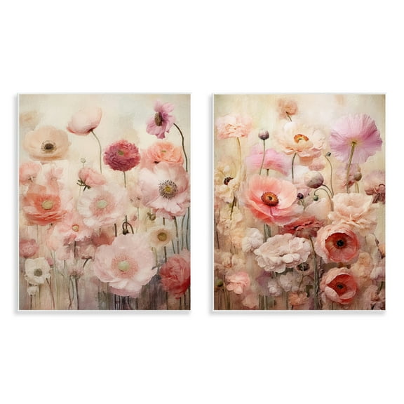 Stupell Industries Pink Blush Floral Field Plants & Flowers Painting Unframed Art Print Wall Art, 11 x 14, Set of 2