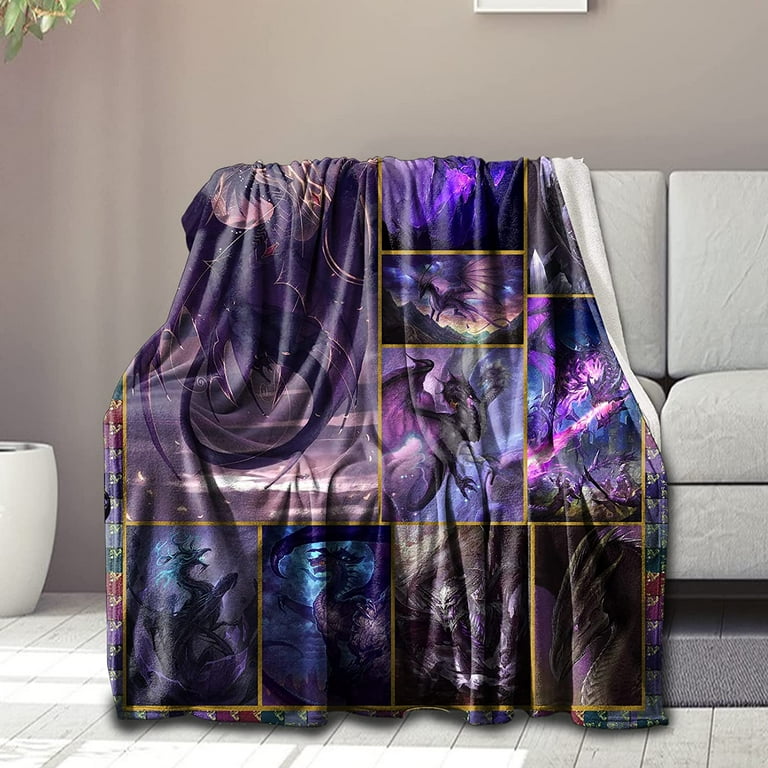Dragon Blanket Throw Purple Dragon Gift Fuzzy Plush Soft Cozy Warm