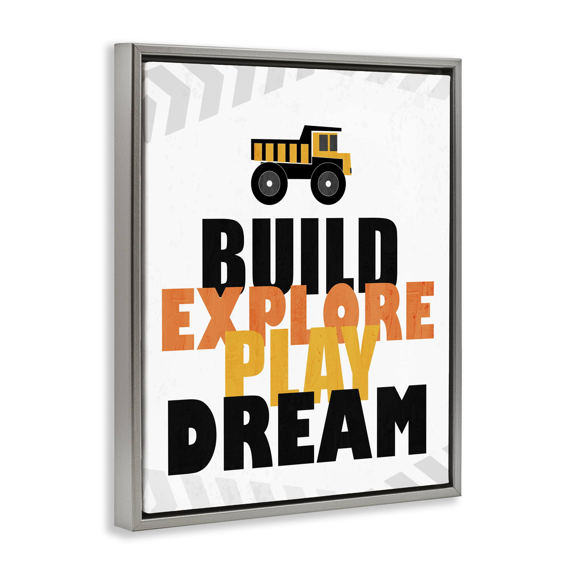 Build Explore Play Dream Gray Framed Floater Canvas Wall Art, design by Kim Allen