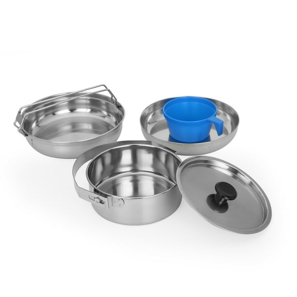 Ozark Trail Spacesaving 5Piece Cookware Mess Kit, Stainless Steel and