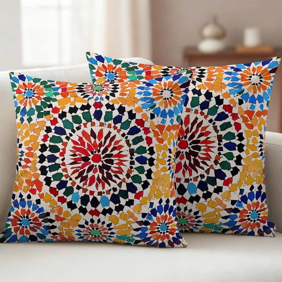 Pack of 2 Outdoor Pillow Covers 16x16 Inch Waterproof Colorful Boho Throw Pillow Covers,Decorative Couch Pillow Shams Protectors Watercolor Abstract Geometric Patio Garden Pillowcases Cushion Covers