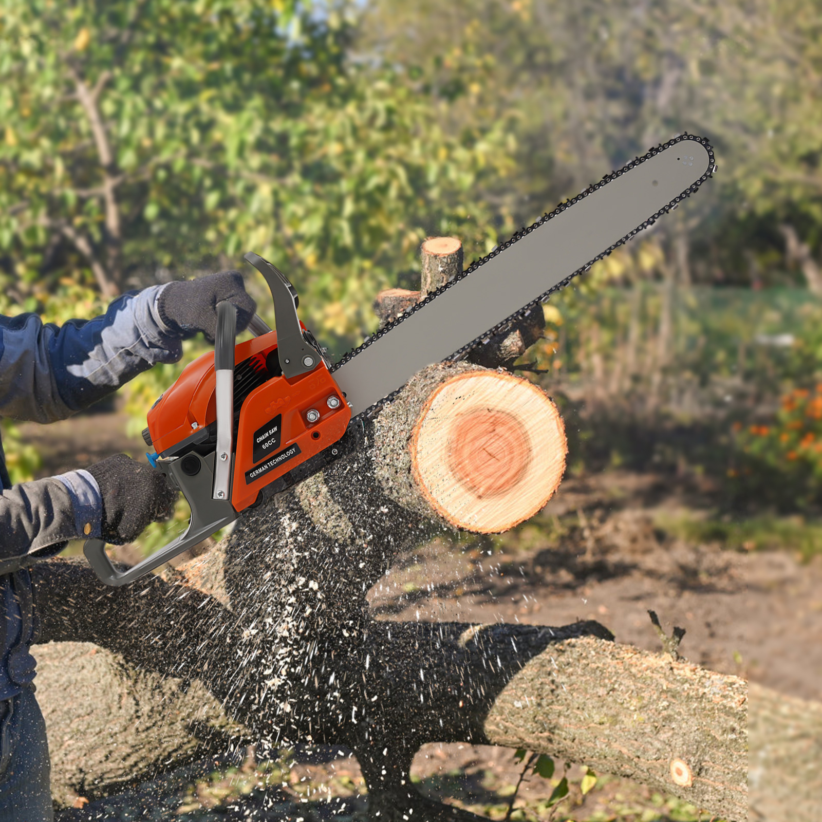 YIYIBUYS 60CC 2-Stroke Gas Powered Chainsaw Handheld Cordless Petrol Chain Saw Gasoline Chainsaw for Garden Pruning, Forest Logging, Chopping Wood Outdoor Wood Cutting