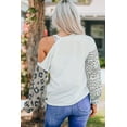 thumbnail image 1 of POGLIP Women's Leopard Splicing Cold Shoulder Long Sleeve Top, 1 of 6