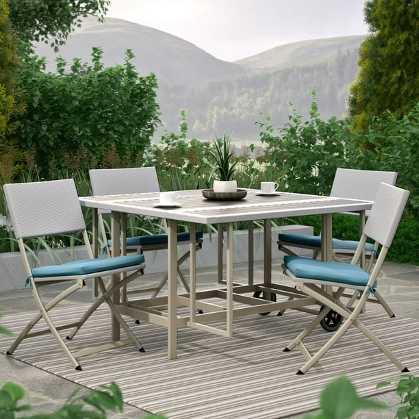 CorLiving Steel 5 Piece Rectangular Folding Patio Dining ...