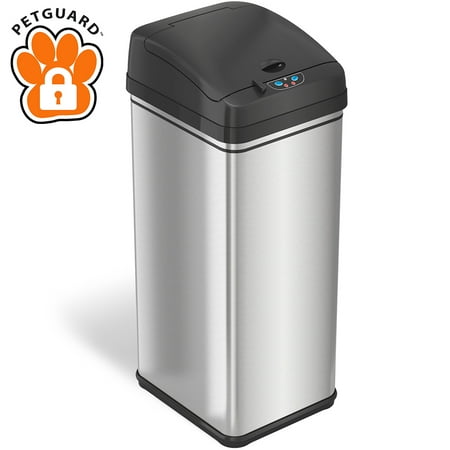 iTouchless Pet-Proof Sensor Kitchen Trash Can with AbsorbX Odor Filter 13 Gallon Silver Stainless Steel