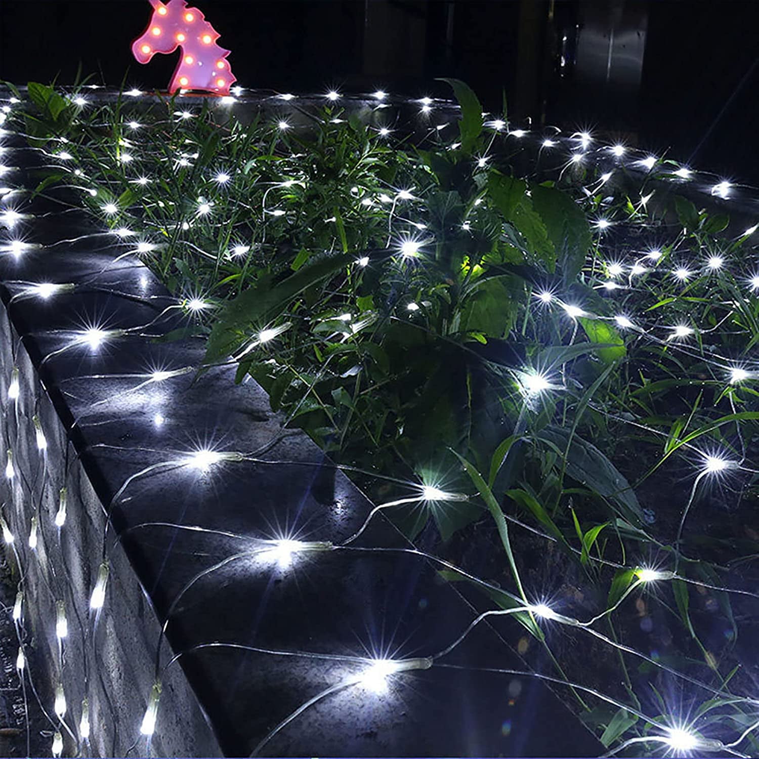 Fairy Mesh Lights Outdoor Connectable 8 Modes Net Light Waterproof Plug String Lights Christmas Net Lights Expandable Garland Lighting for Weddings Bushes Bar Party, Cool White 10ftx6.5ft 200 Led