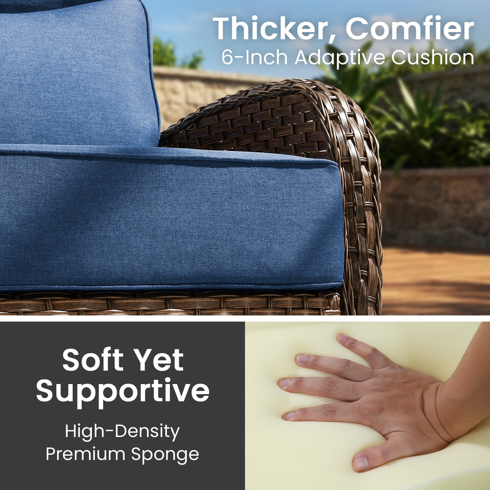 Bellefurn Outdoor Seat Cushions 22 X 24 X 6 inch for Patio Furniture,Outdoor Chair Cushions Outdoor Deep Seat Cushion with Water Resistant & Removable Cover Patio Cushions for Wicker Chair,Sofa,Couch
